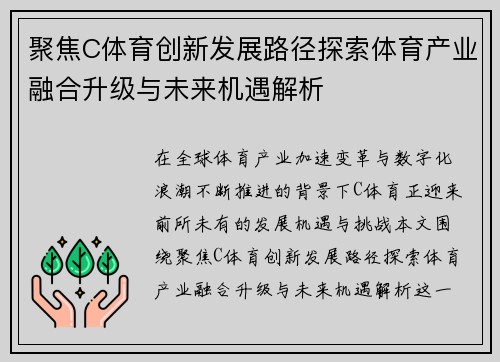 聚焦C体育创新发展路径探索体育产业融合升级与未来机遇解析